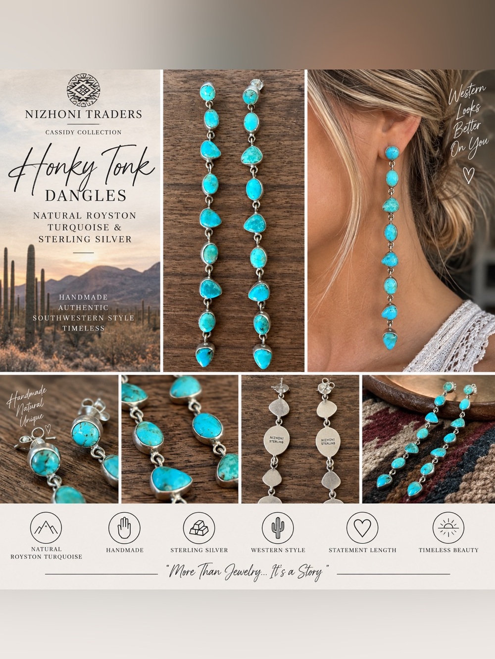 Nizhoni Cassidy Royston Turquoise Sterling Silver Dangle Earrings